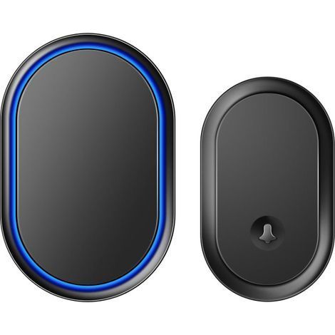 Wireless outdoor doorbell, waterproof (IP55), battery-powered, electronic chime with receivers — Ideal for home or office (Black) (1/5)