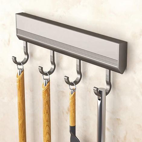Lot de 2 Crochets Muraux en Aluminium pour Cuisine et Salle de Bain, Finition Gris, 4 Crochets, 20 cm (1/5)