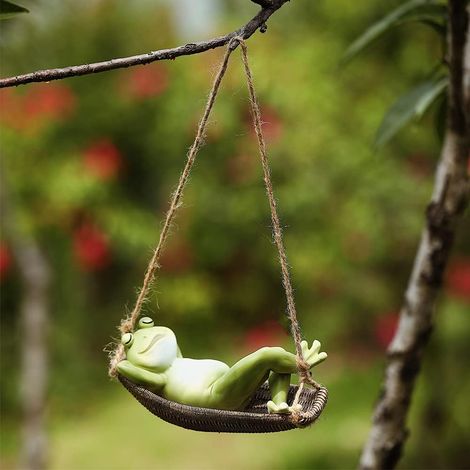 Statue De Grenouille Sur Hammock - Décoration Extérieure Et Intérieure Pour Jardin Terrasse Balcon - Figurine Animale En Résine - 1 Pièce (1/5)