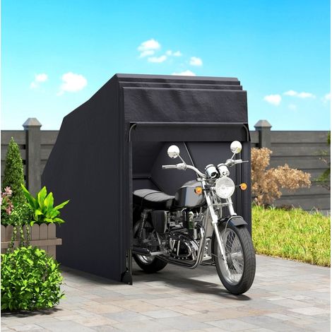 Abri moto 345x135x191 cm tissu Oxford 600D noir ventilé, rangement extérieur – MEUBLIV (1/5)