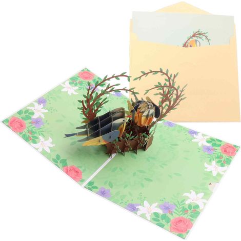 Carte pop-up « Couple d’inséparables » (pinsons), carte de mariage, carte d’amour 3D pour femmes et hommes, anniversaire, carte de vœux, carte de félicitations romantique pour mariage, anniversaire et (1/5)