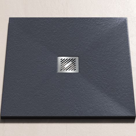 doporro Duschwanne Duschtasse 80x80x3cm aus Mineralguss in Anthrazit Quadratisch DIN-Anschlüsse für bodenebene Montage geeignet Geoma 09