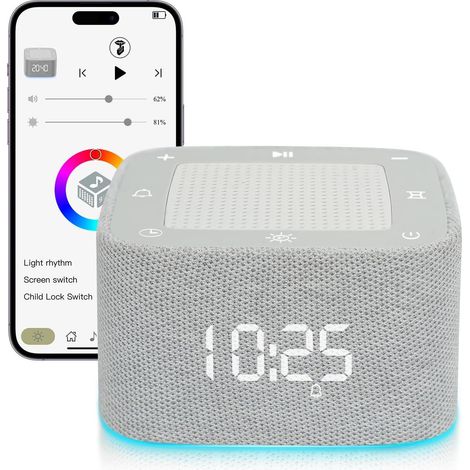 Réveil, 32 sons apaisants, éclairage RGB, contrôle via application, minuterie et haut-parleur Bluetooth. (1/5)