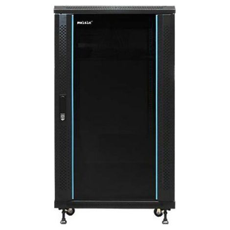 Armario Rack 19" Phasak Pro 42U 600x800 PHO 6842 – Desmontado, puerta de vidrio templado, ventilación, regleta, ruedas, bandejas incluidas, alta capacidad y seguridad