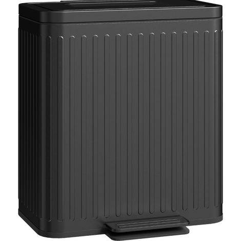 Poubelle de cuisine double 2 x 20 L avec pédale, corps métal sans traces, couvercle silencieux, noir (1/5)