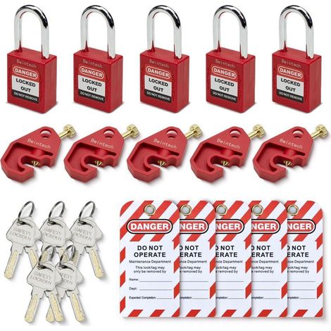 Sicherheitsvorhängeschloss Set 5 Stück rot mit Schlüsseln und Schalterverriegelungen