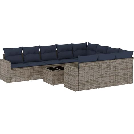 vidaXL Set Divani da Giardino 11 pz con Cuscini in Polyrattan Grigio (1/5)