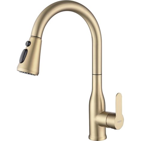 ONECE Grifo Cocina Extraíble con 3 Modos, Mezclador de Fregadero con Caño Giratorio 360°, Grifería Monomando Cocina con Ducha Extensible, Acero Inoxidable 304, Agua Fría y Caliente, Oro (1/5)