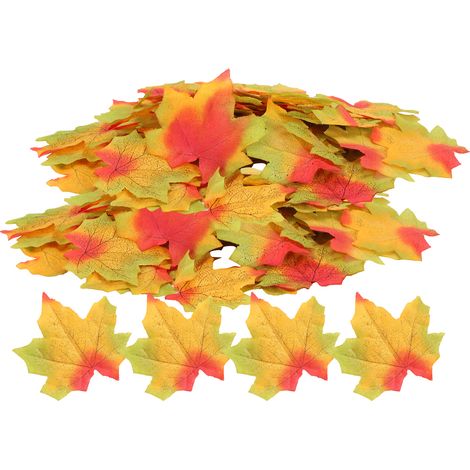 100 Pcs/Sac Feuilles d'Érable Artificielles pour Thanksgiving Automne Décoration Table Mariage Fête Rouge Vert (1/5)