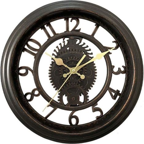 Vintage 11" Wanduhr - Schwarz, Kreative Skelett-Wanduhr, Runde Wanduhr mit Beleuchtung für das Wohnzimmer, Luxuriöser Stil