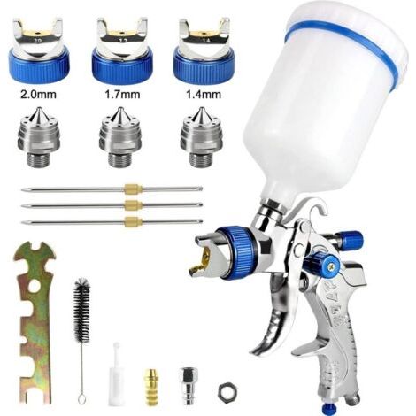 Professionnel Pistolet à Peinture Alimentation par Gravité 3 Buses 1,4mm 1,7mm 2,0mm Coupelle 600cc par gravité Meubles de Vo (1/4)