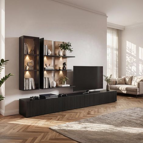 Ensemble Meuble TV Design "Soul" 300cm Noir (1/5)