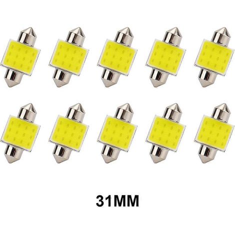 Lot de 10 ampoules LED blanches COB C5W pour voiture, compatibles avec plafonniers, éclairage intérieur, liseuses et lampes de lecture (DC12V, 31/36/39/41 mm). (1/5)