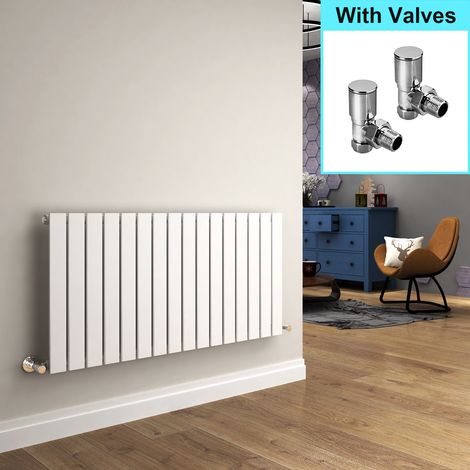 ELEGANT 600x1216mm Horizontal Designer Flat Panel Column Radiator White Central Heating with Angled Radiator Valves (1/5)