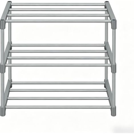 Offenes Schuhregal aus grauem Metall, freistehend, 3 Ebenen, 42 x 30 x 37 cm (1/5)