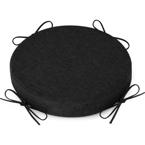 Coussin de tabouret de bar rond avec attaches - 1 coussin antidérapant - 31 x 31 cm - Lavable - Housse amovible et lavable - Noir (1/5)