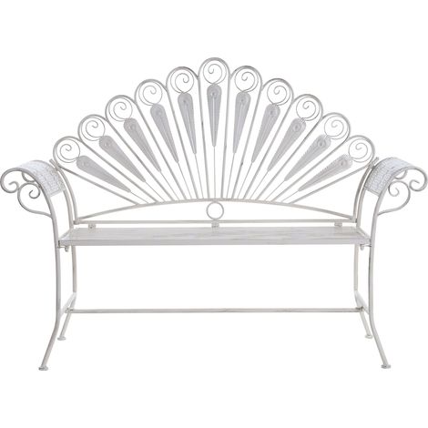 Banc d'Extérieur Jardin Vintage en Métal 2 Places Avec Accoudoirs Effet Vieilli Blanc Cassé Pavia