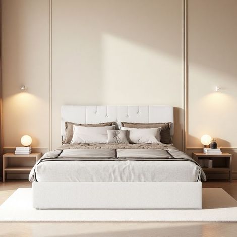 Doppelbettgestell 160x200 cm, modernes Bett mit Stauraum 160x200 cm mit Lattenrost und Hydraulik, USB, Bett für 2 Personen, Weiß
