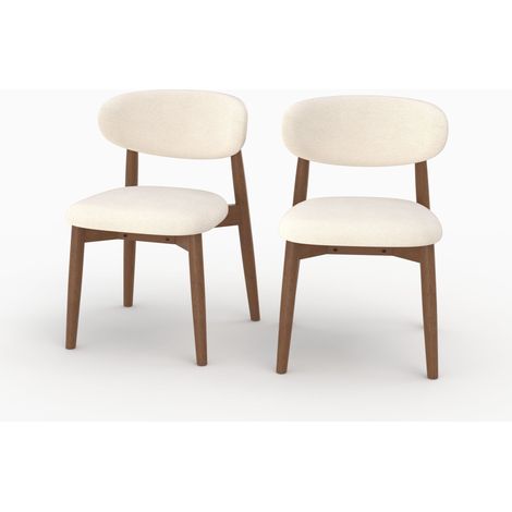 Lot de 2 chaises en tissu beige et bois d'hévéa foncé - Yuna (1/5)