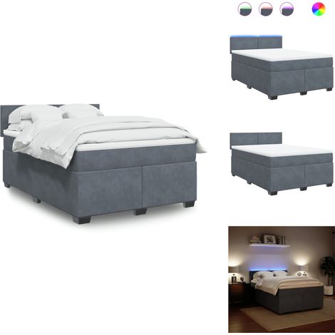 Boxspringbett mit Matratze Dunkelgrau 160x200 cm Samt - Boxspringbett - Doppelbett - Samtbett - LED Beleuchtung - Matratze (1/5)