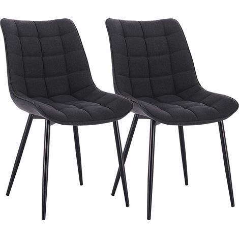 WOLTU Lot de 2 Chaises de salle à manger siège en lin, Chaises de Cusine, pieds en métal, Gris Foncé (1/4)