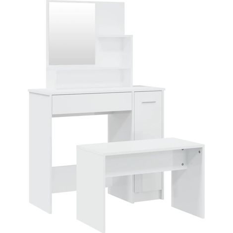 Ensemble de coiffeuse meuble chambre 86,5 x 35 x 136 cm blanc brillant