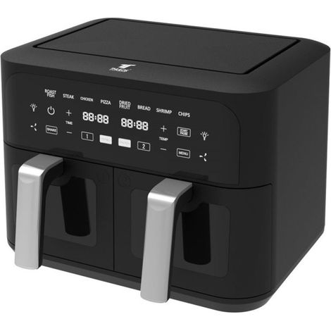 Friggitrice ad aria doppia da 9 litri  Friggitrice ad aria programmabile da 2400 W con timer  Friggitrice senza olio con panne (1/5)