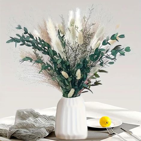 Lot de 65 Herbes de la Pampa Naturelles - Bouquet de Fleurs séchées Marron - Décoration DIY pour Salon, Chambre à Coucher et Mariage - Style bohème (1/5)