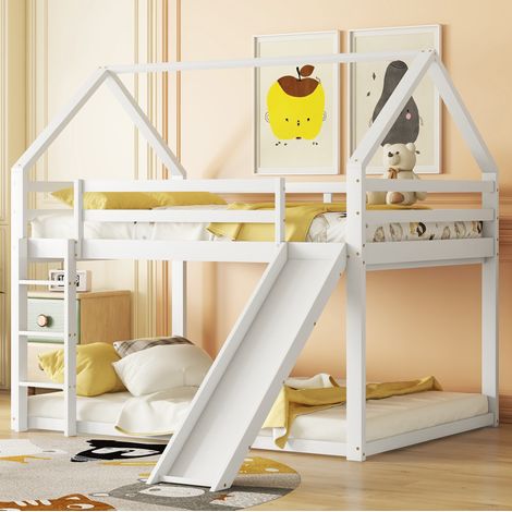 MEUBLIV Cama casita 140x200 cm blanca – con tobogán y escalera, sin colchón (1/5)