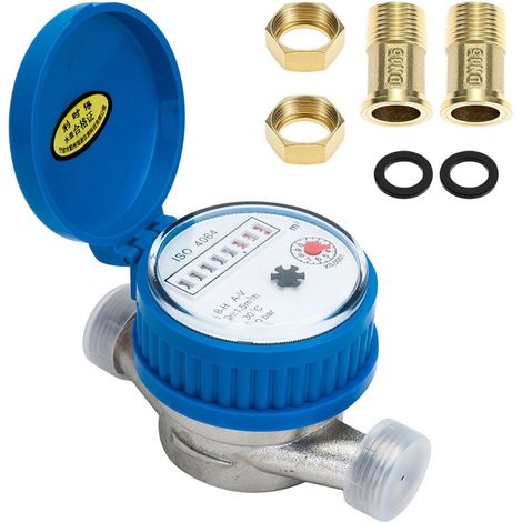 Compteur d'eau de jardin 1/2", calibré à eau froide, compteur d'eau de jardin calibré avec couvercle de protection et connecteur en laiton, robinet compteur d'eau, compteur d'eau pour maison (1/5)