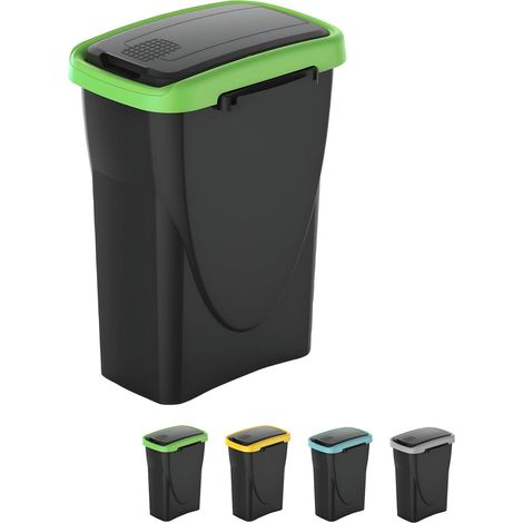 Pattumiera in Plastica con Coperchio Basculante da 25 Litri – 24x37x51 cm – Bidoncino Componibile per Raccolta Differenziata - Colore Verde (1/5)