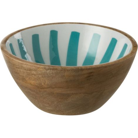 Bol en manguier décoré turquoise et blanc 17 cm