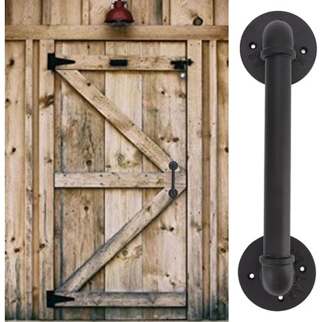 Poignée de porte simple style industriel rétro européen en fer noir, décorative et pratique, pour porte de grange à la maison (1/5)