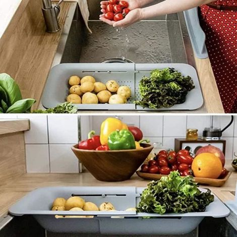Panier de Vidange pour Cuisine Télescopique Multifonctionnel - - Gris - Pliable et Robuste (1/4)