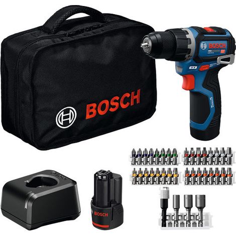 Perceuse-visseuse à percussion sans fil Bosch GSB 12V-32, 2 batteries de 2,0 Ah et chargeur + kit d'accessoires dans un sac à outils (1/5)