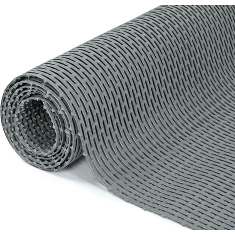 Tapis antidérapant 90 cm x 300 cm, 5 mm d'épaisseur - Motif grille perforé en forme de H - Pour zones humides - Convient pour la salle de bain, le garage et le couloir (gris argenté) (1/5)