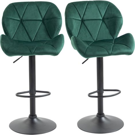 Lot de 2 tabourets de bar, hauteur réglable, piètement en métal et assise en velours, tabourets de cuisine modernes avec dossier et repose-pieds, 46 x 48 x 83-104 cm, vert