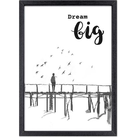 Lupia - Quadro Moderno in legno mdf con Cornice OPTICAL in Legno Sottile Nera DREAM BIG 52x72 cm, Poster con Frasi motivazionali, decorazione arredo Casa, Ufficio, Regalo, Pronto da Appendere (1/4)