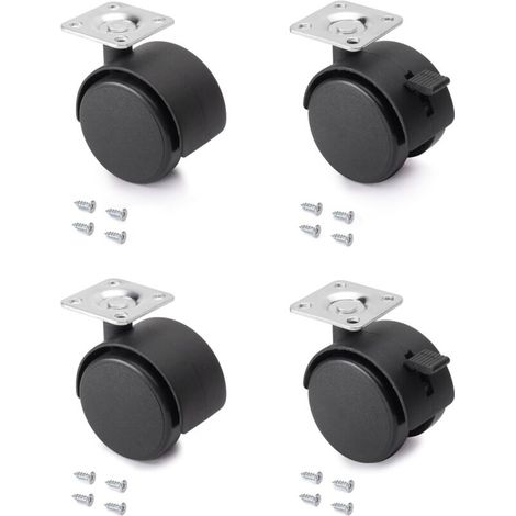 Noir,Lot de 4 Roulettes pivotantes 50 mm avec plaque de fixation/roulement à billes
