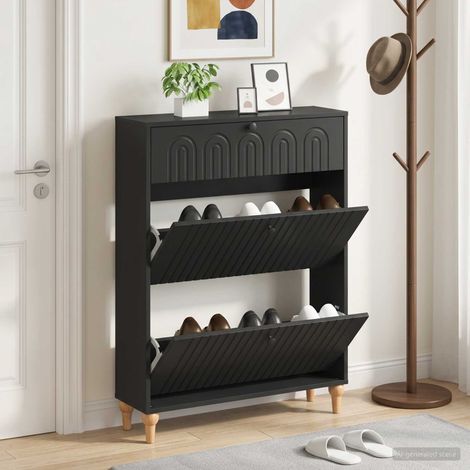 vidaXL Shoe Cabinet ALKMAAR 78 x 24 x 103 cm Engineered Wood Black (1/5)