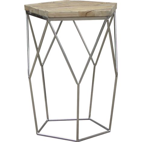 Tavolino Ausiliare Pärumm Gype 50x50x59 cm in Legno di Olmo Riciclato e Acciaio (1/5)