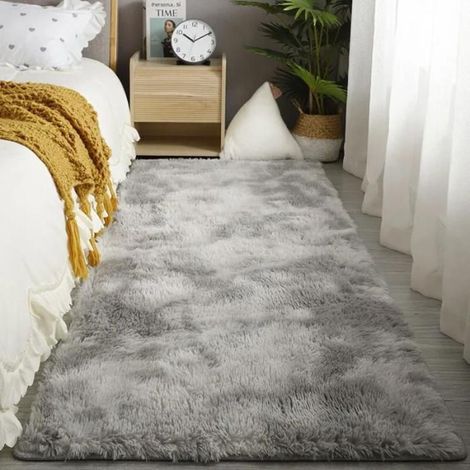 Tapis pelucheux pour chambre, tapis doux en fausse fourrure pour le sol, tapis pour enfants, tapis - Gris clair - 80 x 120 cm (1/5)