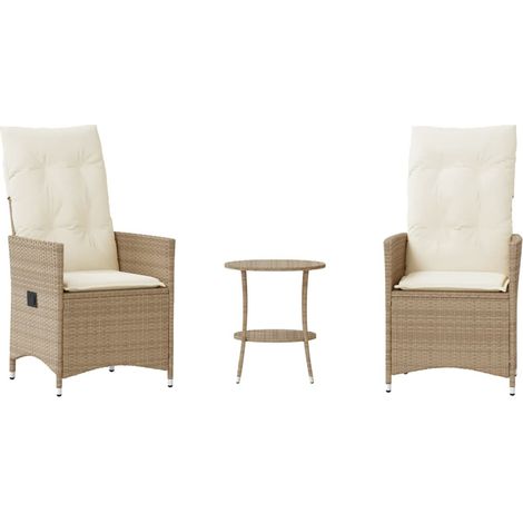 Ensemble de bistro 3 pcs，Salon de jardin avec coussins beige résine tressée CFW67606 (1/5)
