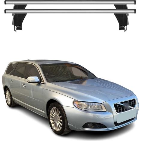 OMAC Dachträger Querträger Alu für Volvo V70 III 2008-2016 – Abschließbar – T-Nut – City-Crash-getestet – Max. 50 kg Silber