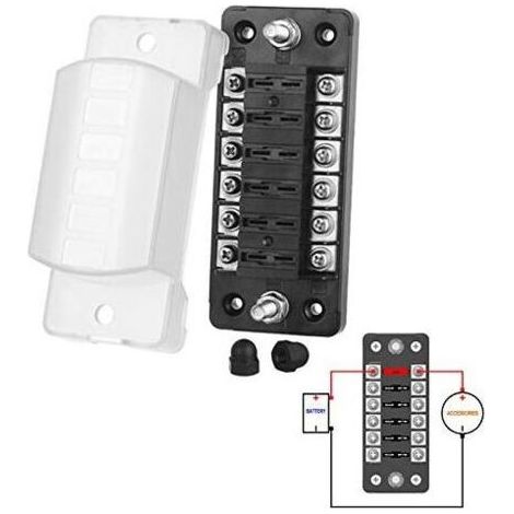 boitier fusible 12v auto 6 voies boite fusible pour ATO/ATC 1-20A fusible DC32 V M5 connecteur à vis porte-fusible avec fusible(6 voies sans pôle négatif) (1/4)