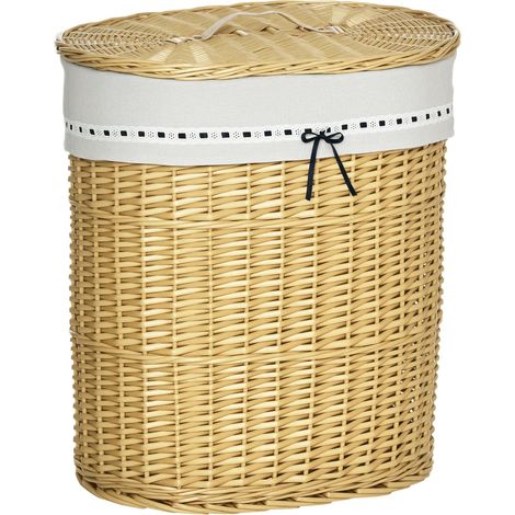 Panier à linge en osier avec couvercle – Panier à linge avec poignées et doublure amovible – Coffre à linge pour salle de bain, buanderie ou chambre – Finition naturelle