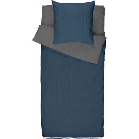 Parure de Lit Enfant Microfibre Lavée, 4 Pièces Couette Incluse, 90 x 190 cm, Bleu Marine-Gris Anthracite (1/5)