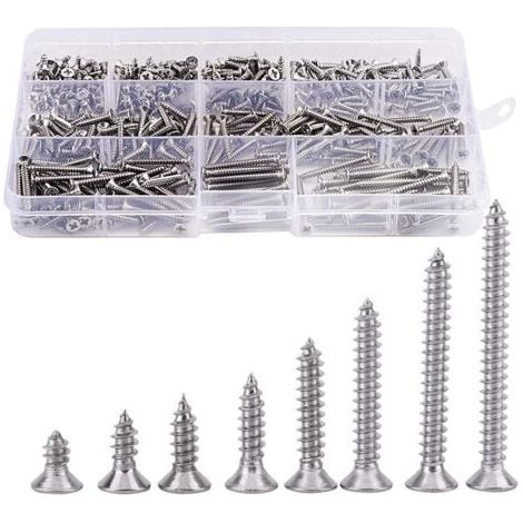 Aiperq 400pcs Vis à tête fraisée en Acier Inoxydable Vis à Tête Plat Cruciformes Vis à Bois (1/4)