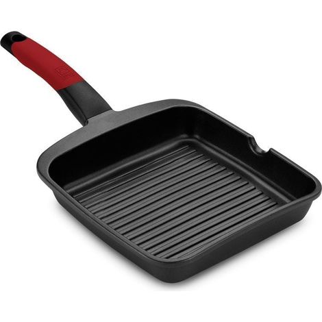 Poêle à Griller Grille avec Poignée 28Cm Aluminium Fonte Noir/Rouge Bra A411428