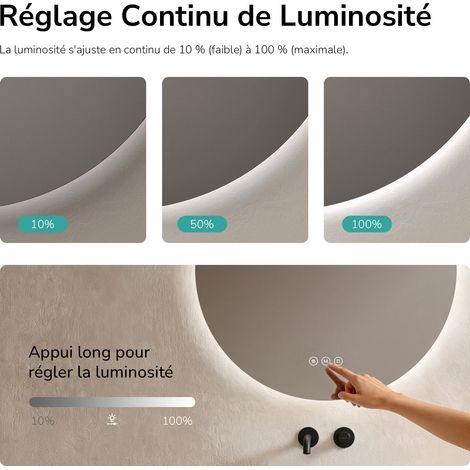 EMKE Miroir lumineux salle de bain rond diamètre 50cm, Miroir LED rétro-éclairage avec Interrupteur Tactile, Anti-buée, Miroir avec éclairage Lumière Blanche Froide/Neutre/Chaude